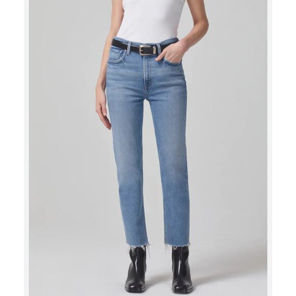 Citizen's of Humanity Medium Blue Wash Daphne Crop Straight Leg Jeans - Picture 1 of 8